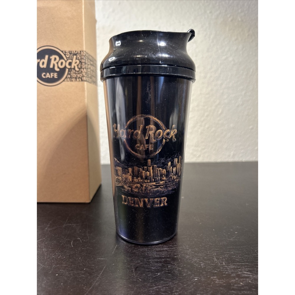 New Hard Rock Cafe Denver (now closed) Tumbler 8" Black Dishwasher Safe 16 oz